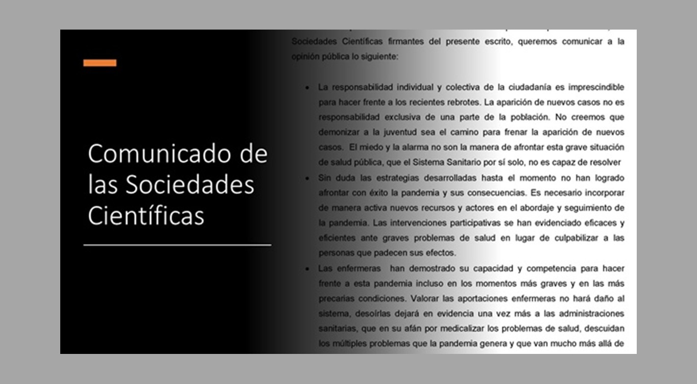 Comunicado de las Sociedades Científicas ante la presente crisis sanitaria derivada de la pandemia por la Covid-19