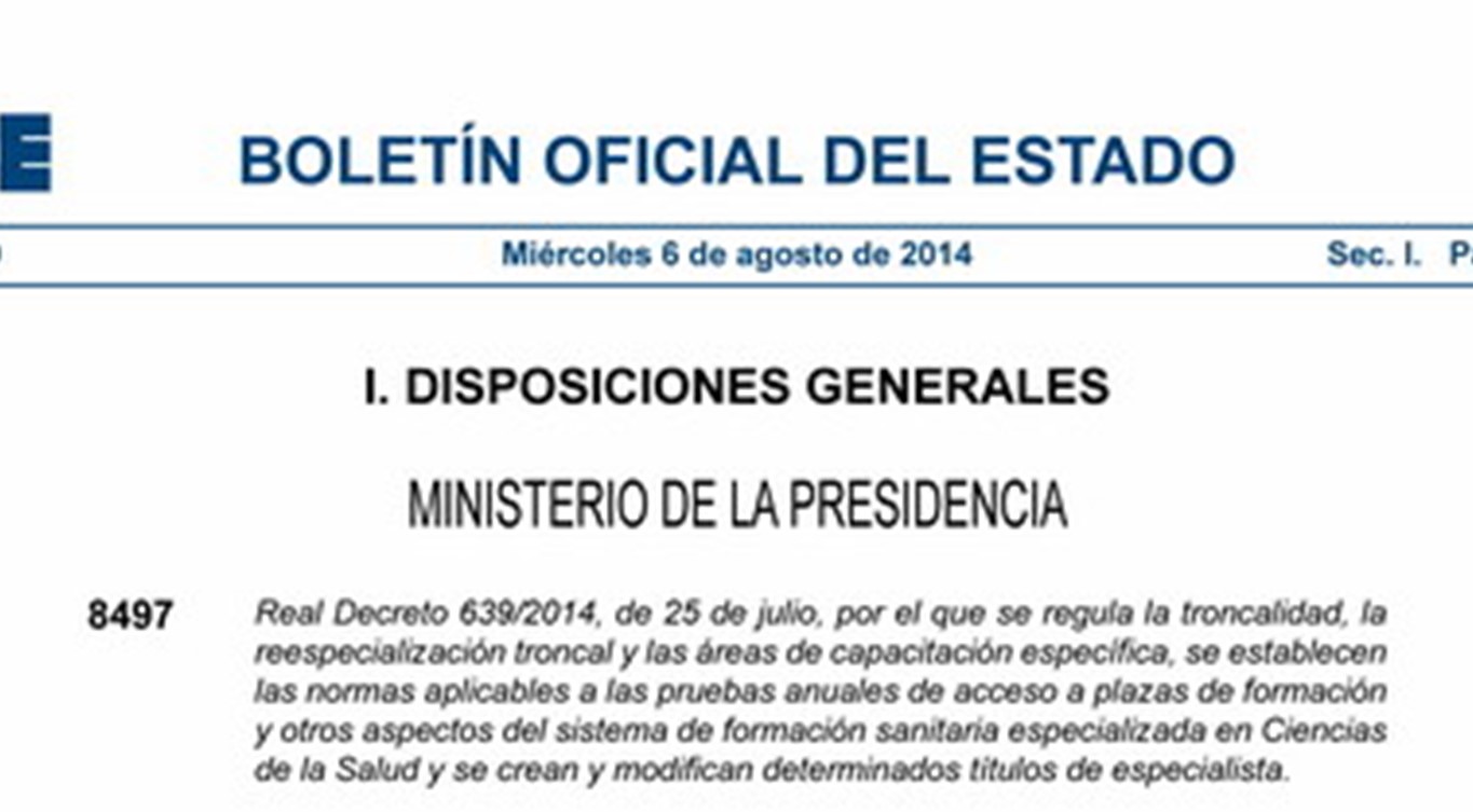 El decreto sobre Especialidades Enfermeras (RD 450/2005)  es derogado y absorbido por el decreto sobre troncalidad (RD 639/2014)