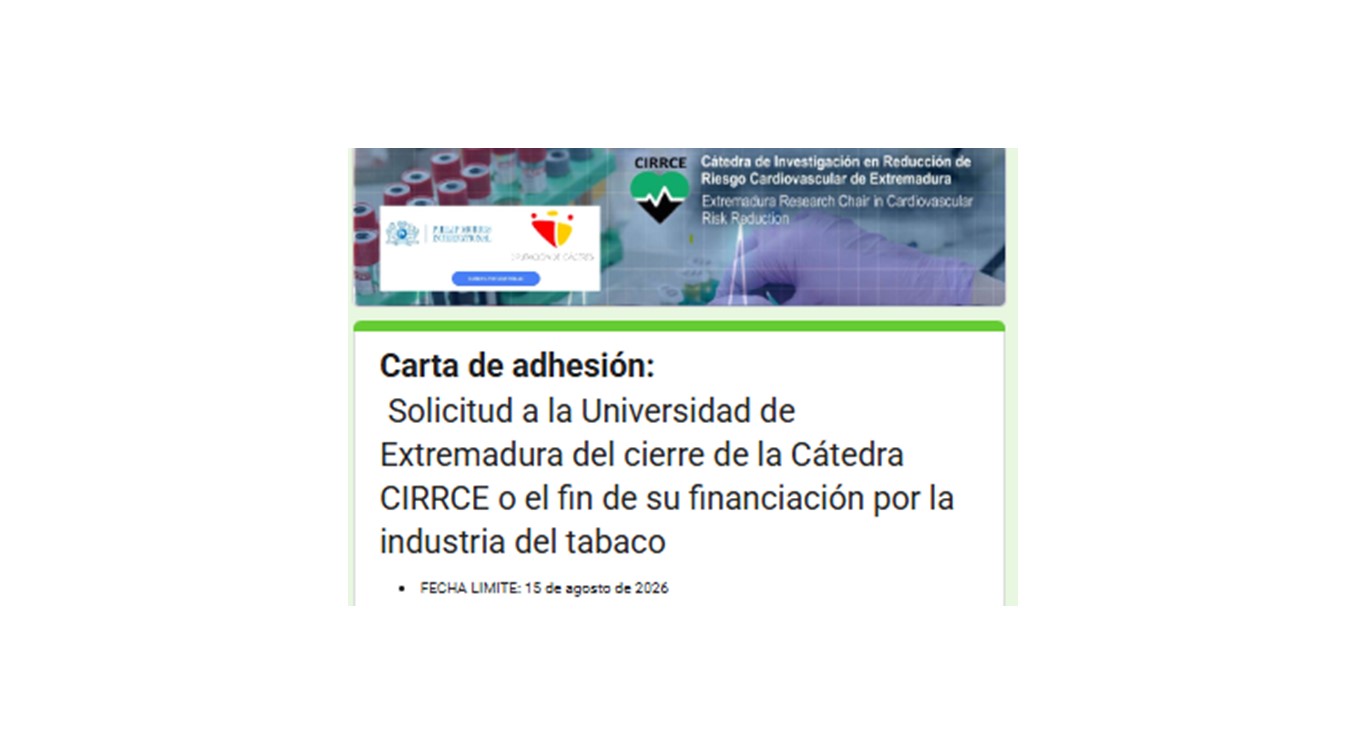 Cartas a la catedra CIRRCE y a Fórmula 1 para poner fin a la financiación y los patrocinios del tabaco y la nicotina