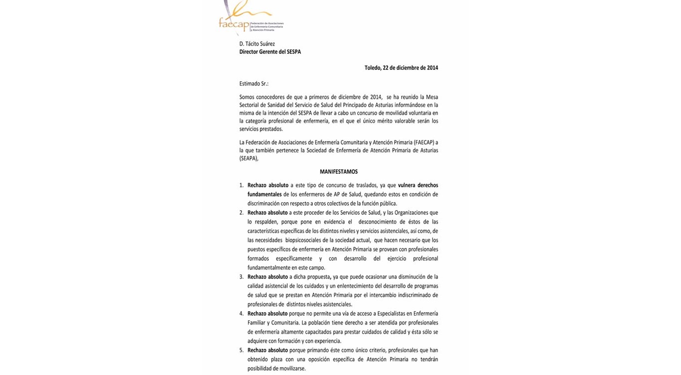 FAECAP y el resto de Sociedades de Enfermería Familiar y Comunitaria dan su apoyo a SEAPA para conseguir unos traslados más justos en AP